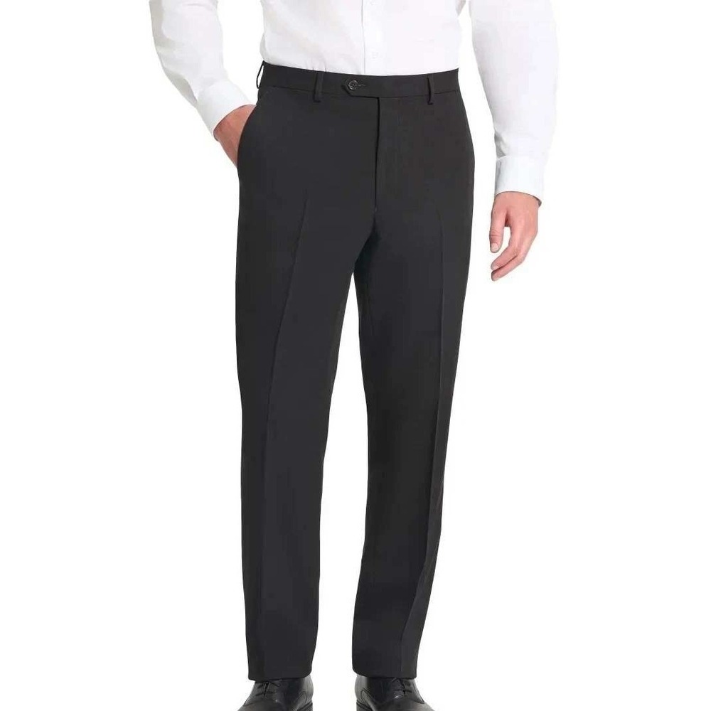 NWT Van Heusen Dress Pants Men's 44x33  Black Poly Rayon Flat Front